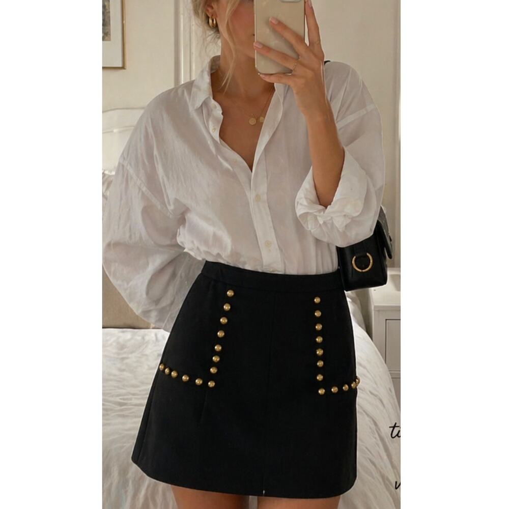 Tuckernuck Black Mini Skirt Gold Stud A-Line High Rise XS Chic